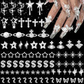 130 Pcs Silver Star and Cross Nail Charms for Acrylic Nails, Y2K Nail Art Supplies