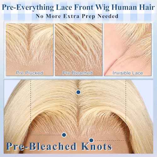 XZZ 28 Inch 613 13x6 Lace Front Wig Human Hair 220 Density Blonde Wig Human Hair Pre Plucked 613 HD Lace Frontal Wig 613 Loose Deep Wave Wig Human Hair Glueless Wigs for Women