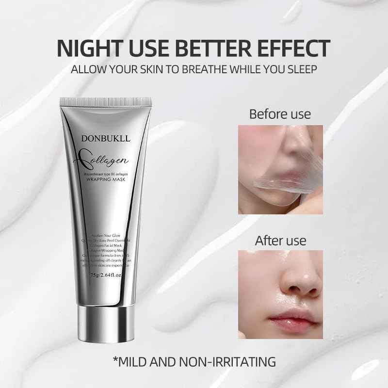 DONBUKLL Hydrolyzed Collagen Night Wrapping Mask - 2.64 fl.oz | Overnight Peel Off for Elasticity, Hydration & Tight Skin | Reduce Sagging & Dullness
