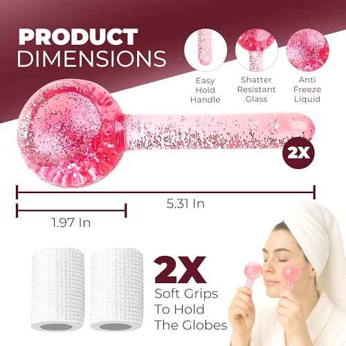 Ice Globes for Face 2Pcs ? Enhancing Daily Beauty with Ice Globes for Facials, Skin Tightening & Anti-Aging ? Perfect Facial Ice Globes for Reduction of Puffiness & Wrinkles of Face, Neck & Eyes?Pink