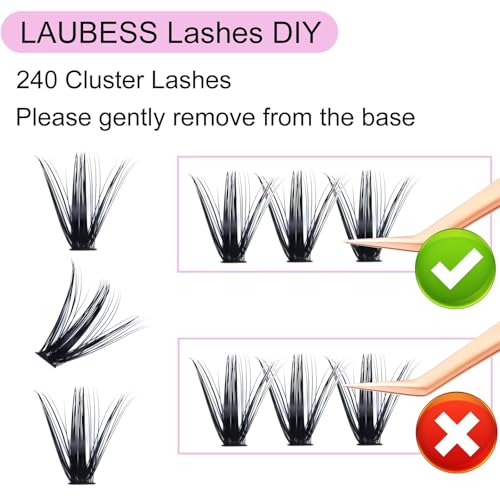 Cluster Lashes Mixed Length 50D 240 Individual Lashes D Curl Lash Clusters Volume Eyelash Clusters DIY Lash Extension Kit Fluffy Cluster Eyelash Extensions (50D-0.07D, 9-16mm)
