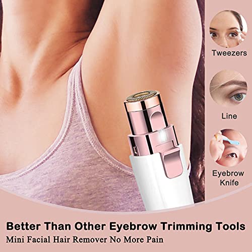 Facial Hair Remover for Women, Eyebrow Trimmer Nose Hair Razor 2-in-1, Mini Bikini Razor Precise Shaper, Portable Rechargeable Epilator for Lips, Body, Cheeks, Chin, Arms, Legs, Peach Fuzz (White)