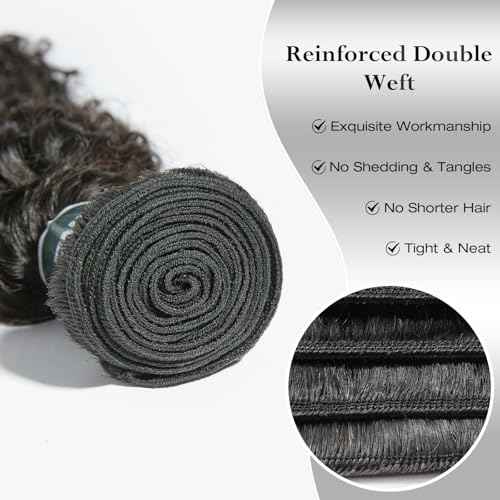 ASHINE Human Hair Bundles Deep Curly Water Wave, Unprocessed Cambodian Raw Hair 14 16 18 Inch, Flip Over Quick Weave Wet and Wave Bundles for Women Natural Black