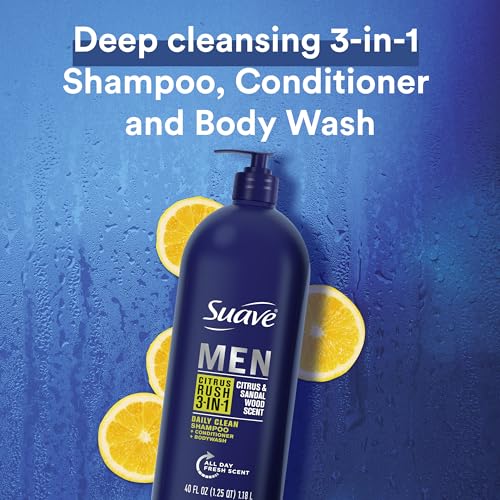 Suave Men 3-in-1 Citrus Rush Shampoo Conditioner Body Wash, 40 oz