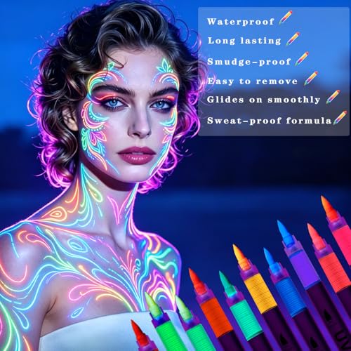 10-Color Glow in the Dark Face & Body Paint Pen Set