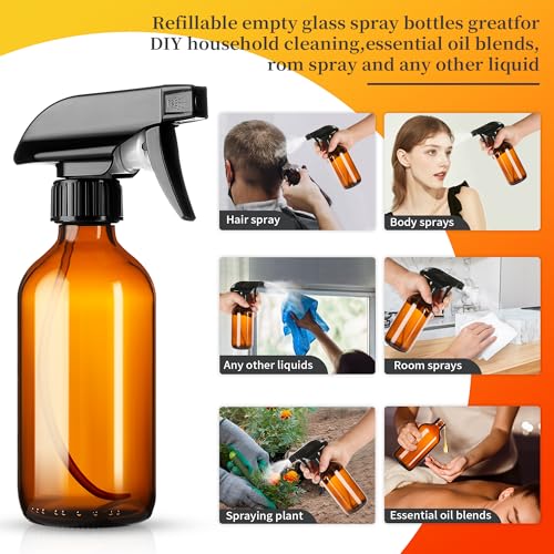 Vitreaux 8oz Amber Glass Spray Bottles, 3 Pack with Adjustable Nozzle