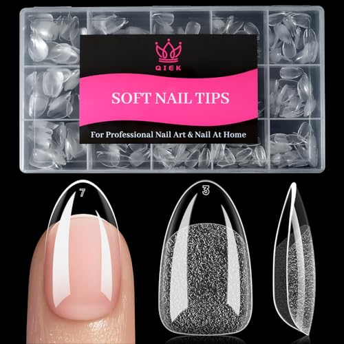 Short Almond Nail Tips - 240 PCS, 15 Sizes, Pre-Matte Clear Press On