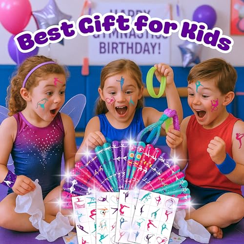 72PCS Gymnastics Party Favors - 48 Tattoos & 24 Slap Bracelets, Perfect for Gymnastics-Themed Birthdays, School Prizes, and Christmas Rewards for Kids
