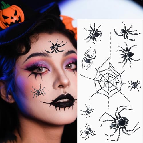 Halloween Spider Face Gems - Black Rhinestone Stickers