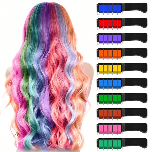 10 Color Hair Chalk Comb - Washable Temporary Hair Dye for Kids