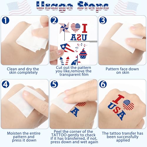 4th of July Temporary Tattoos for Kids - 106 Piece Patriotic Set