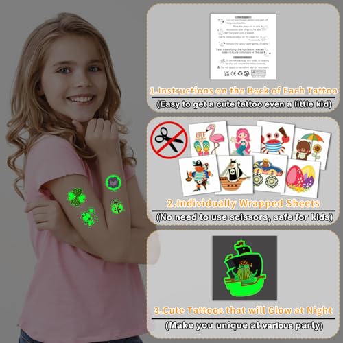204 Glow Temporary Tattoos for Kids – Individually Wrapped Party Favors