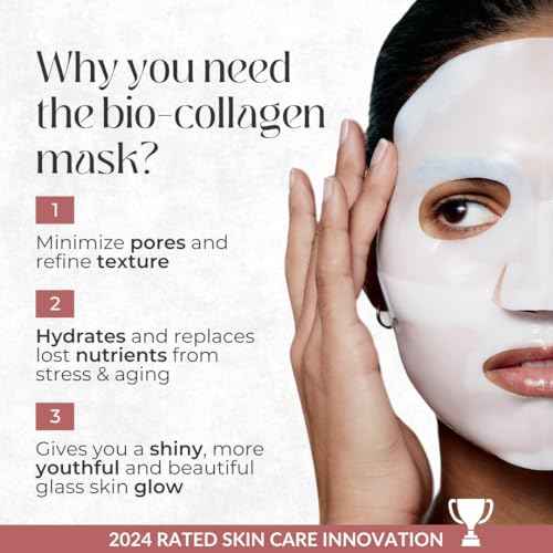 Bio Collagen Face Mask ? Hydrating & Anti-Aging Korean Collagen Sheet Masks, Deep Hydration, Smooths Fine Lines, Overnight Face Mask for Radiant Skin (4 pcs)