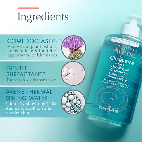 Av?ne Cleanance Cleansing Gel Soap Free Cleanser for Acne Prone, Oily, Face & Body, Alcohol-Free