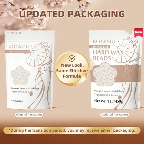 KOTAMU Waxing Beads Unscented Hard Wax Beads for Women& Men Full Body Thick &Thin Hair Removal, 1lb Pack Organic Wax Beans for Sensitive Skin Face Eyebrows Armpit Legs Bikini Brazilian Home Waxing
