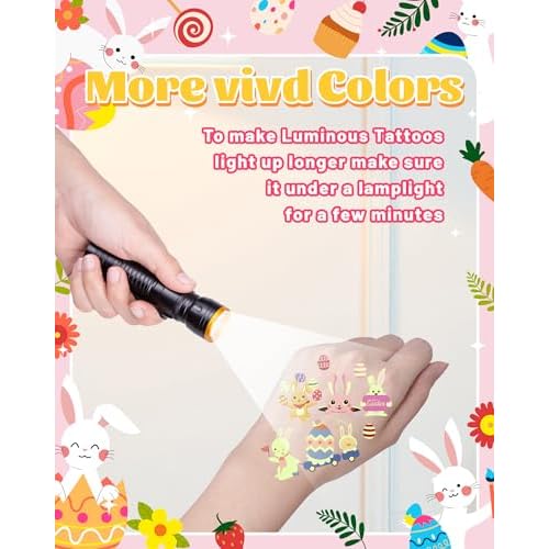 Greingways 110 Styles Easter Tattoos Party Favors for Kids, Luminous Temporary Tattoos Stickers, Egg Decorating Fillers Easter Goodie Bag Basket Stuffers Gifts for Girls Boys Kids Teens