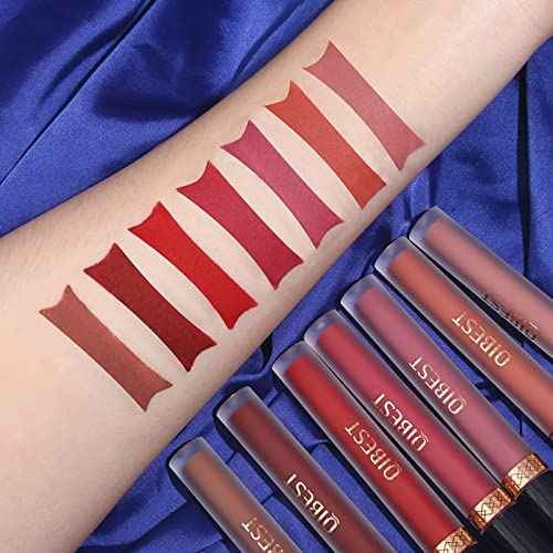 QiBest 7Pcs Matte Liquid Lipstick + 1Pcs Lip Plumper Makeup Set Kit, Pigmented Long Lasting Lip Gloss Set, Velvet Waterproof Halloween Lip Makeup Valentine's Gift Sets for Girls and Women