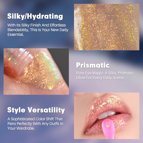 CHARMACY Aurora Chameleon Moisturizing Lip Gloss, MultiColor Shifting Shimmer Lip Gloss, Hydrating Non-Sticky Formula Glitter Lip Glaze, Easy to Apply, Long-Lasting, High-Shine Sheer Finish #02