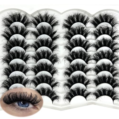 Mink Lashes Fluffy 20mm Long Dramatic Lashes Pack 25mm Big Lash Strips Volume Faux Mink Thick Eyelashes D Curl False Eyelashes Bulk