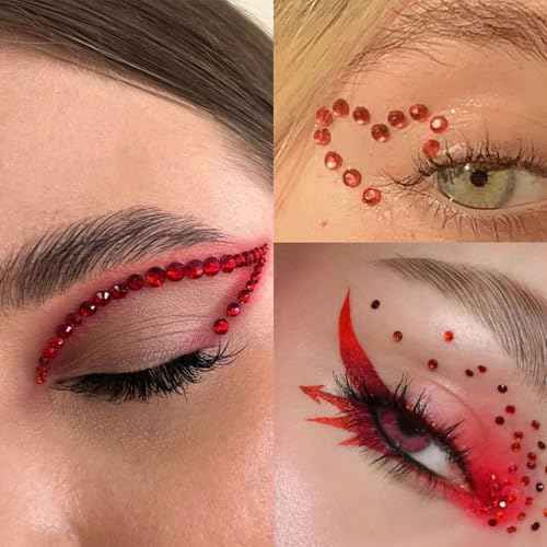 NOOEPC Red Face Gems Hair Gems, Self-Adhesive Face Jewels Eye Jewels Rhinestones 3/4/5/6 mm DIY Face Gems Stick on, Rhinestones Gems Rave Accessories for Face Eyes