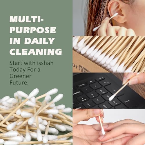 Isshah Organic Bamboo Cotton Swabs - Double Tip Biodegradable (2000 Count)