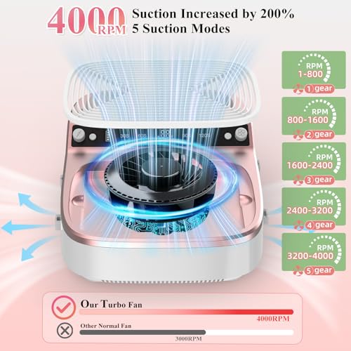 2-in-1 Nail Dust Collector & Electric Nail Drill File, Cordless Nail Machine with Stepless Speed Forward Reverse, 5 Suction Mode 4000RPM Dust Collector Nail Tech 6000mAh Rechargeable for Home Salon