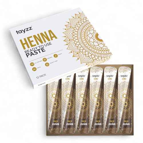 100% Natural Henna Paste Hair Dye Cones Reddish Brown Color Great for Spot Hair Coloring, Long-lasting and Cruelty-Free (Reddish Brown, 12 Pack)