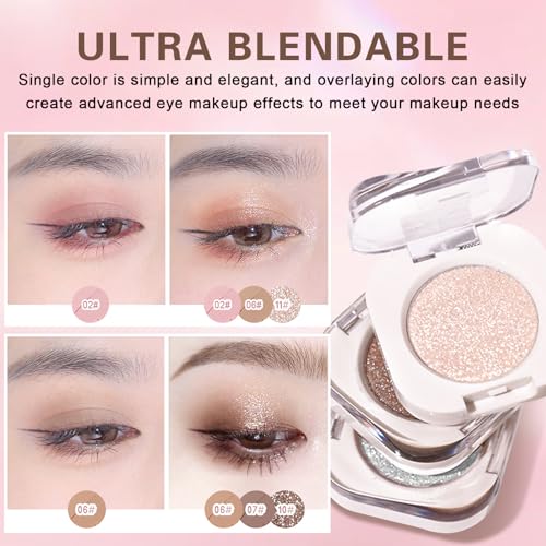 Shimmer Eyeshadow,Glitter Eye Shadow for Older Women,Lightweight Blendable Formula,Ultra-fine Smooth Powder,Daily Champagne Eyeshadow Makeup (11 Weaving Maid)