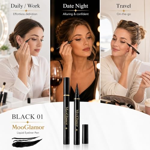 MooGlamor 12-Pack Liquid Eyeliner Pen Set - Waterproof & Long-Lasting