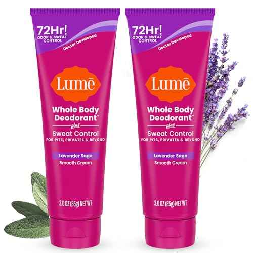 Lume Whole Body Deodorant Plus Sweat Control - Smooth Cream Tube - 72 Hour Odor And Sweat Control - Baking Soda Free, Skin Loving - 3.0 ounce (Pack of 2) (Lavender Sage)