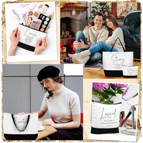 Abbylike Christian Gift Bags Easter Bible Verse Tote Bag Religious Cosmetic Makeup Bag Inspirational Gifts for Women Mothers