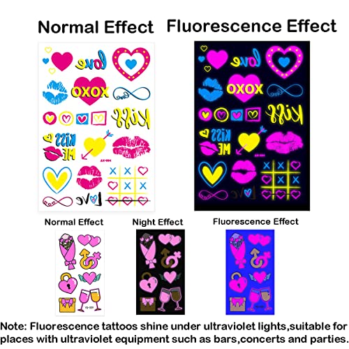 Glow UV Neon Temporary Tattoos & Vinyl Stickers Set