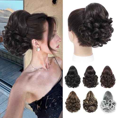 Ponytail Extension,10" Claw Clip in Ponytail Extensions Short Curly Ponytail Hairpiece for Women Fluffy Natural Synthetic Pony Tails for Daily Use(Dark Brown)