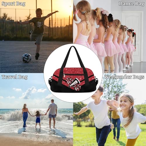Kids Red Glitter Duffel Bag for Sports & Travel - OMFUNS