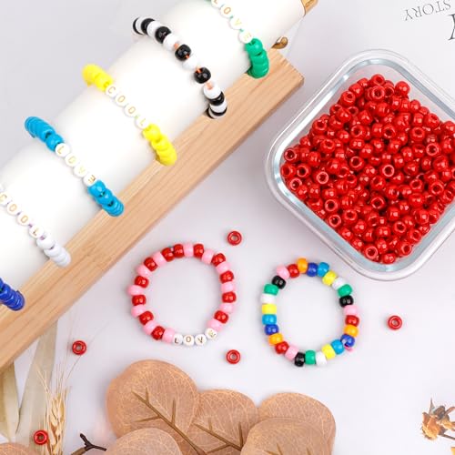 Auvoau 1000Pcs Pony Beads Bracelet 9mm Red Plastic Barrel Pony Beads for Necklace,Hair Beads for Braids for Girls,Key Chain,Jewelry Making (Red)