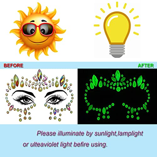 Glow in the Dark Face Jewels 2 Pack - Luminous Crystal Stickers
