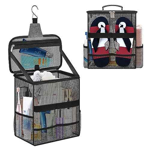 Boczif Shower Bag Mesh Caddy, Toiletry Bags for Travel, Bathroom, Gym, Camp Women Men, Shower Organizer Tote Bag for College Dorm Students Girls Boys, Portable Quick Dry and with Metal Hook