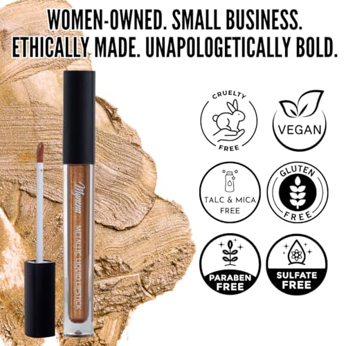 Mynena Gold Metallic Liquid Lipstick | Long Lasting Shimmer Lip Makeup Color | Waterproof No Smudge No Transfer Non Sticky | Lightweight Hydrating Daily Wear 3D Shine Lipstick for Women | Sona
