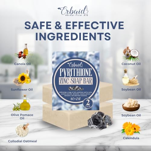 Pyrithione Zinc Soap Bar for Face & Body, 4oz | 2% ZnP Bar Soap Skin Repair Cleanser for Acne, Rosacea, Eczema, Dermatitis, Psoriasis, Itching | Cleansing, Calming Zinc Facial Wash Made in USA
