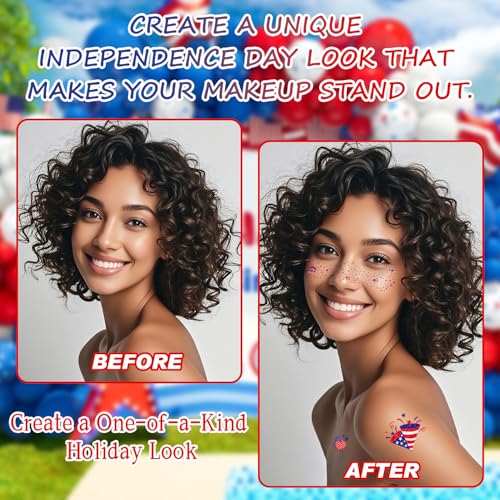 20 Pcs Patriotic Glitter Face Tattoos - 4th of July