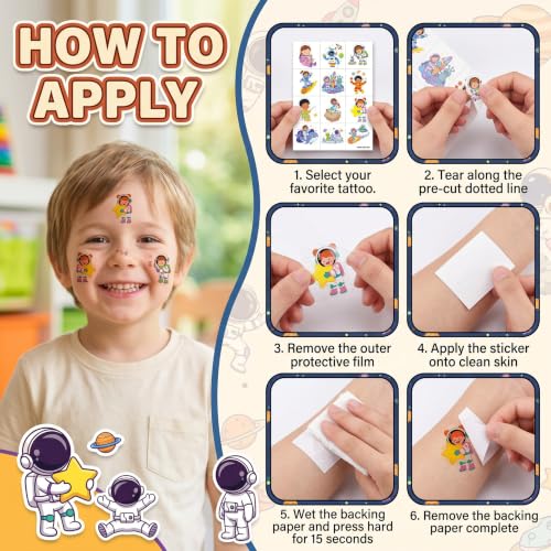 96 Pre-Cut Space Temporary Tattoos for Kids