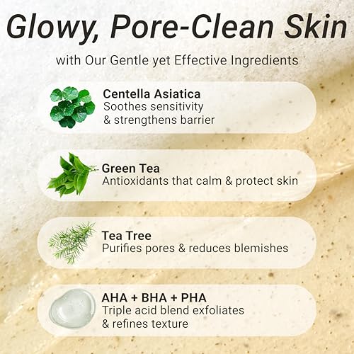Gentle Cleanser Purifying Touch ? Centella, Tea Tree & Green Tea | AHA BHA PHA Exfoliating Face Wash for Sensitive, Acne-Prone Skin | Calming, Pore Purifying Korean Cleansing Foam, 5.07 fl oz