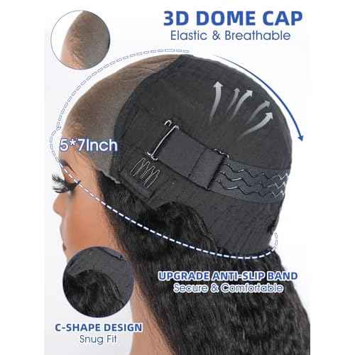 Kinky Straight Glueless Wigs Human Hair 5x7 Wear and Go Wigs Pre Plucked Pre Cut Lace Wig for Women invisible Lace Beginner Friendly 20Inches