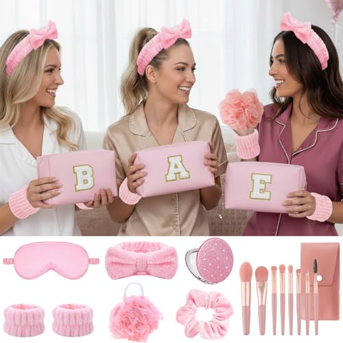 Elegant Spa Set for Women? All-in-One Kit with Makeup Brushes, Hair Scrunchies, Sleep Mask, Bath Bombs ? Ideal Gift for Teens, Bridesmaids & More-E