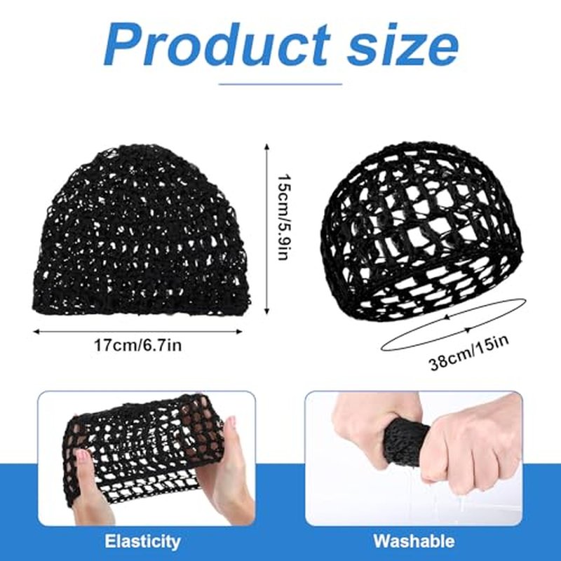 2-Pack Black Crochet Mesh Wig Cap with Lift Strap for Curly Hair