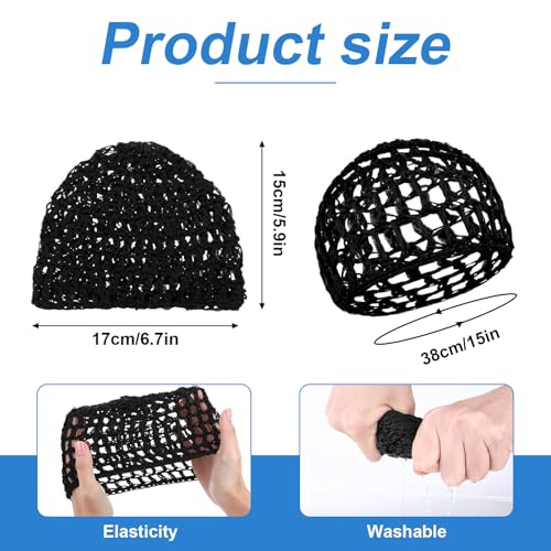 2-Pack Black Crochet Mesh Wig Cap with Lift Strap for Curly Hair