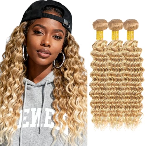 P27/613 Blonde Deep Wave Human Hair Bundles 18-22 inch