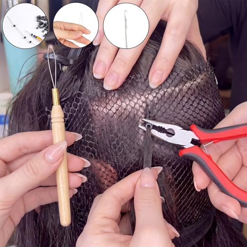 Hair Extension Kit with 200 Micro Beads & 3-Hole Plier