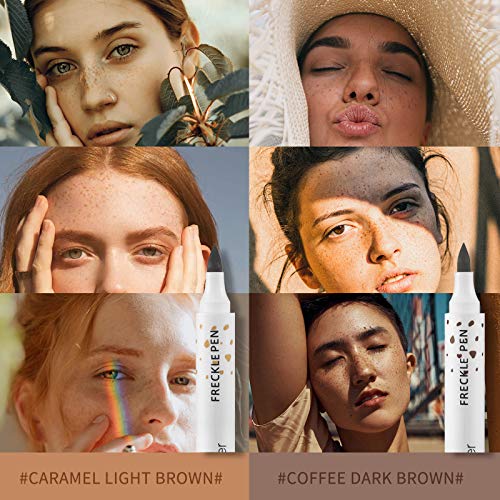 2 Pcs Freckle Pen Set, Natural Lifelike Fake Freckles Makeup Pen Magic Brown Color Freckles Makeup Tool Long-Lasting Waterproof Dot Spot Pen for Effortless Sunkissed Makeup (Light Brown)