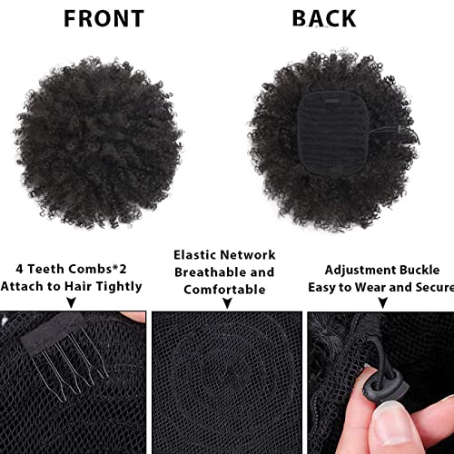 CECINILL Afro Puff kinky curly Drawstring Ponytail Extension for Women Synthetic Short Afro Kinkys Curly Afro Bun Extension Hairpieces Updo Hair Extensions with Two Clips(1B)